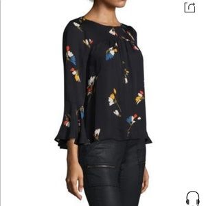 JOIE AWILDA FLORAL-PRINT BELL-SLEEVE SILK BLOUSE